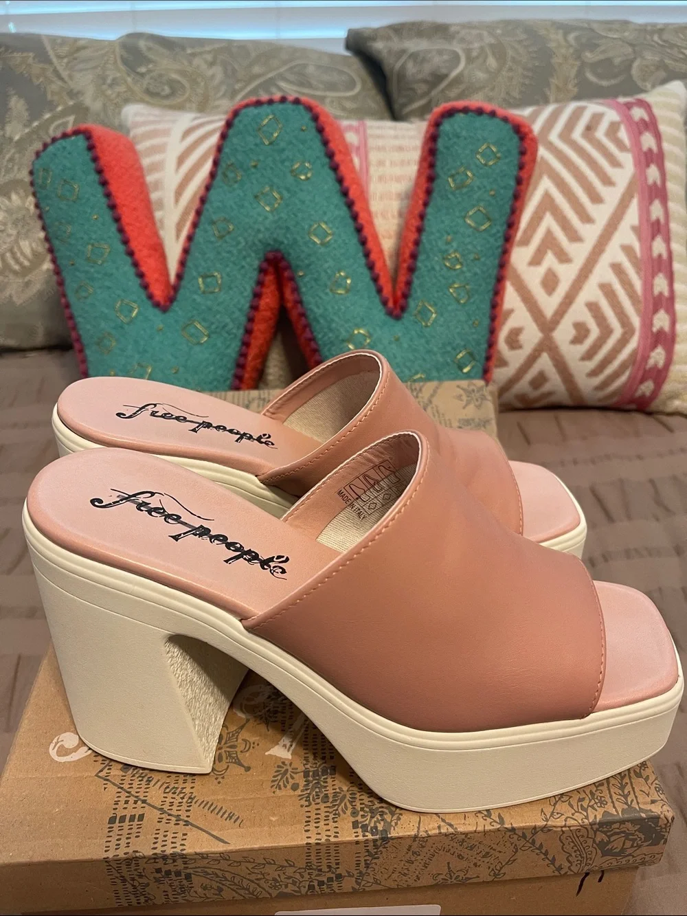 Free People Zoe Platform Slide Sandal in Blush Pink and Cream